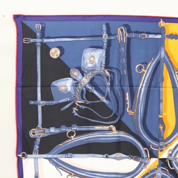 HERMES Carre 70 Scarf ""Brides et Harnais de Pologne"" Silk Blue - Picture 5 of 10
